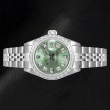 Afbeelding in Gallery-weergave laden, Rolex Datejust Olijfgroen Baguette Diamant 26 mm Roestvrijstalen Horloge
