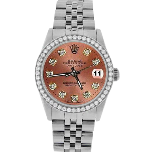 Rolex Datejust Zalm Diamant Wijzerplaat Bezel 31mm Roestvrijstalen Horloge