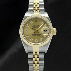 Rolex Datejust champagne diamanten wijzerplaat 26 mm jaar 2001 tweekleurig horloge