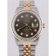 Afbeelding in Gallery-weergave laden, Rolex Datejust horloge tweekleurig heren kanaalring diamant
