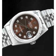 Afbeelding in Gallery-weergave laden, Rolex Datejust roestvrijstalen horloge met chocoladediamanten wijzerplaat

