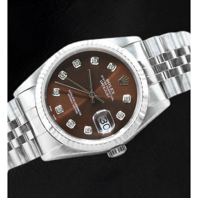 Rolex Datejust roestvrijstalen horloge met chocoladediamanten wijzerplaat