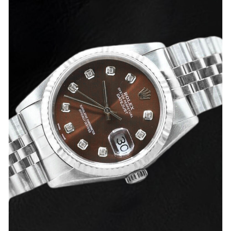 Rolex Datejust roestvrijstalen horloge met chocoladediamanten wijzerplaat