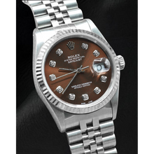 Afbeelding in Gallery-weergave laden, Rolex Datejust roestvrijstalen horloge met chocoladediamanten wijzerplaat
