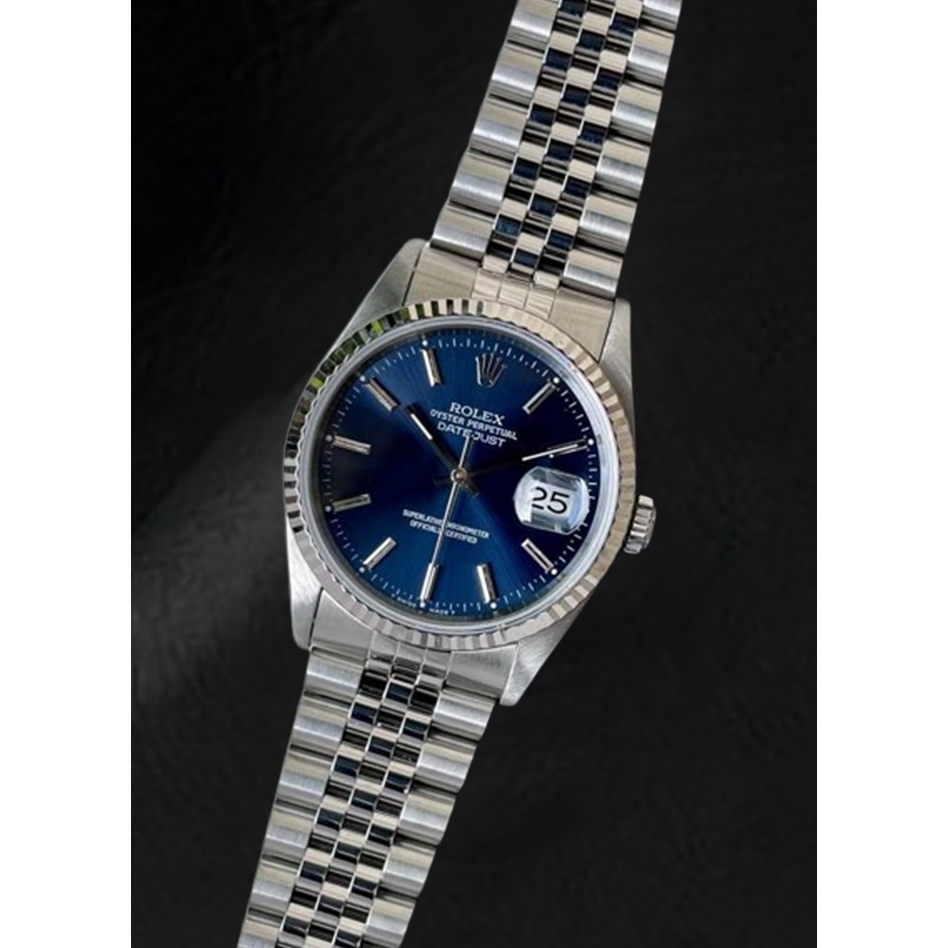 Rolex Datejust roestvrijstalen horloge van 36 mm met blauwe stickwijzerplaat