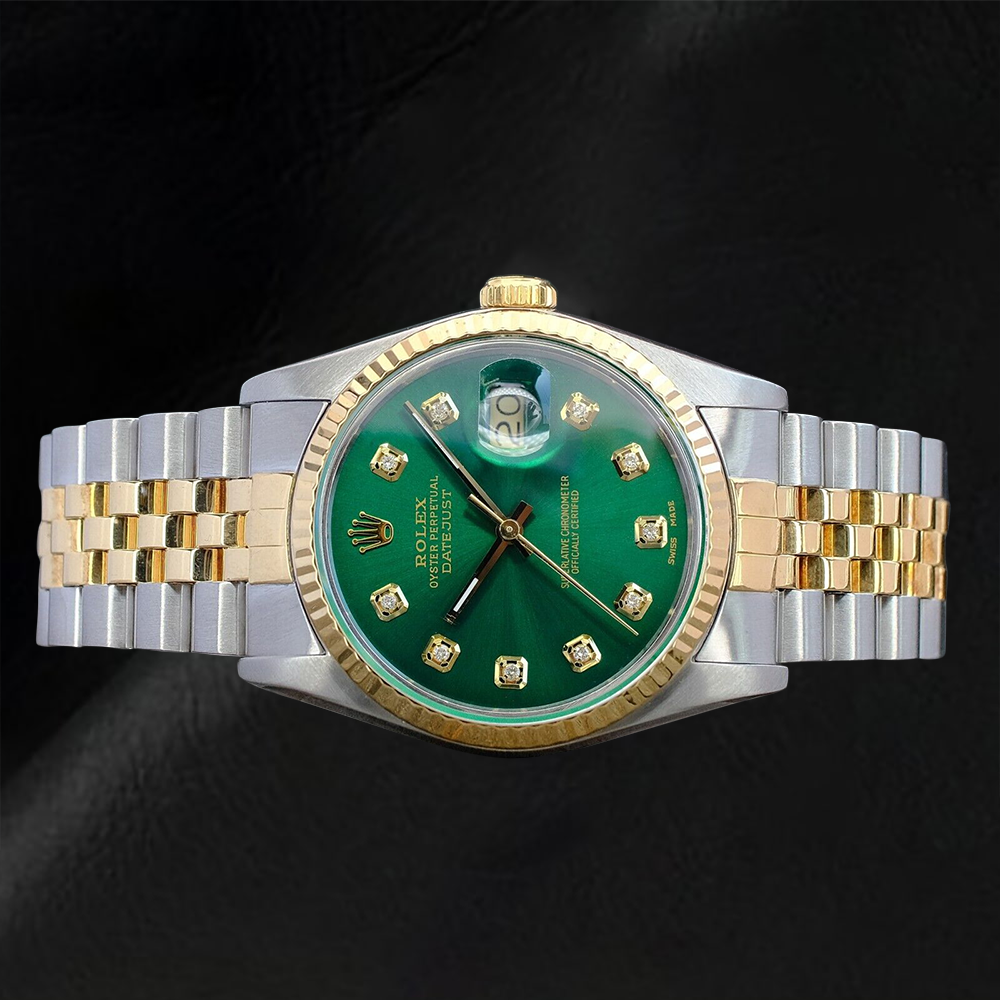 Rolex Datejust tweekleurig horloge met groene diamanten wijzerplaat van 36 mm