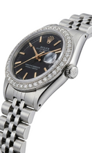 Afbeelding in Gallery-weergave laden, Rolex Datum-horloge roestvrijstalen jubileum zwarte wijzerplaatrand
