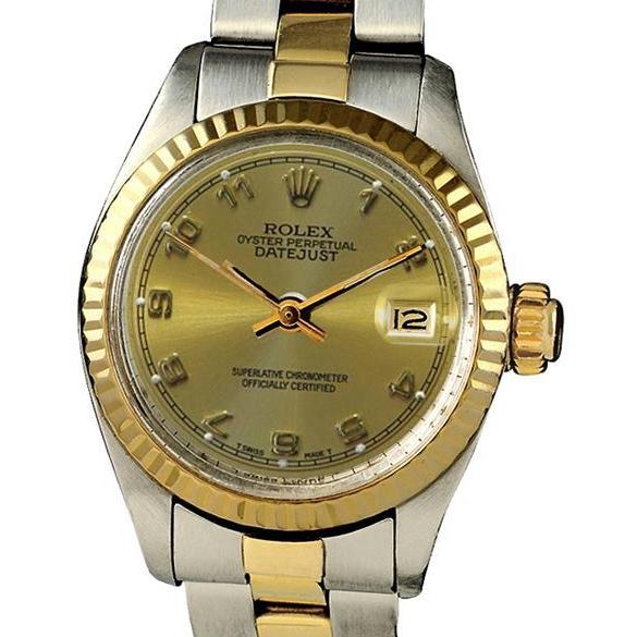 Rolex Datumhorloge Dames Rolex Arabische wijzerplaat tweekleurig
