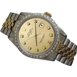Rolex Datumhorloge Heren Champagne diamanten wijzerplaat rand tweekleurig Jubileum