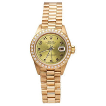 Afbeelding in Gallery-weergave laden, Rolex Datumjust-horloge met champagnekleurige Arabische wijzerplaat Goudkleurige voorzitter Stijl-diamant

