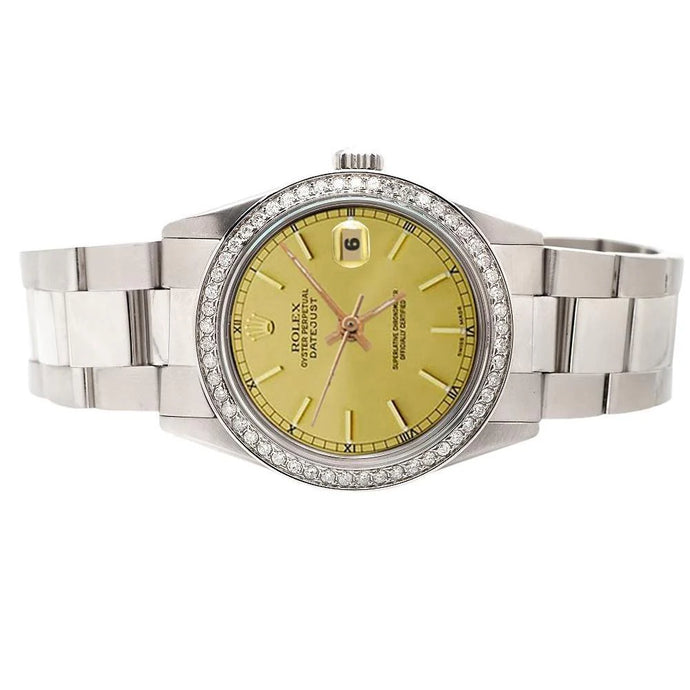 Rolex Datumjust-horloge met champagnekleurige wijzerplaat Roestvrijstalen Oester-armband snel ingesteld
