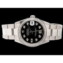 Rolex Datumjust-horloge met diamanten rand Roestvrijstalen zwarte diamanten wijzerplaat