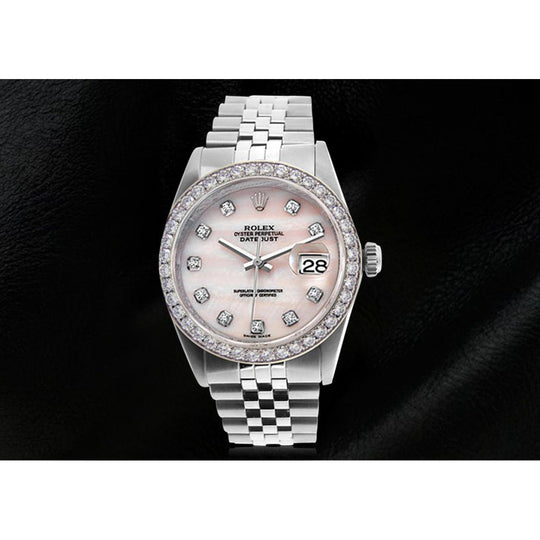 Rolex Datumjust-horloge met roze diamanten wijzerplaat Oester eeuwigdurende lunette diamanten snelverstelling
