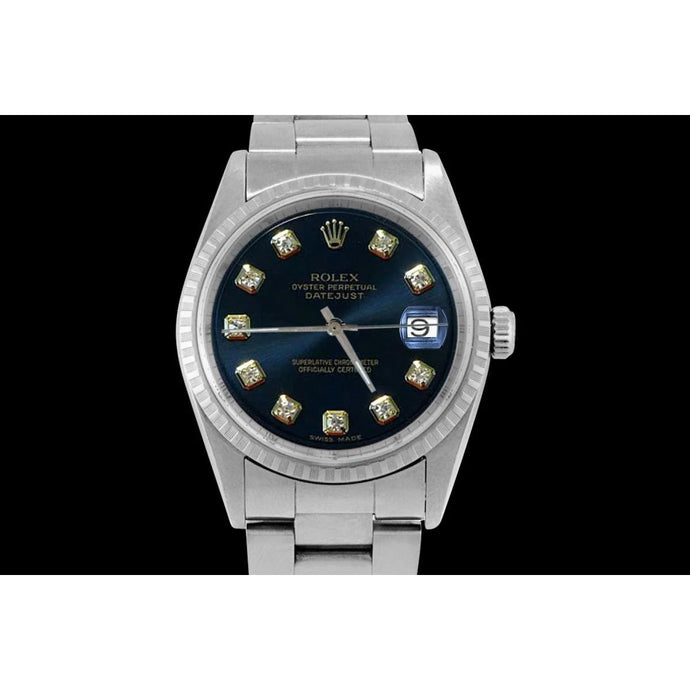 Rolex Datumjust-horloge met zwarte diamanten wijzerplaat, gecanneleerde lunette Oester SNELLE INSTELLING

