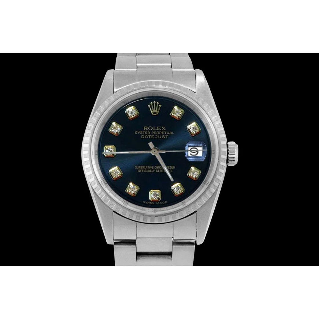 Rolex Datumjust-horloge met zwarte diamanten wijzerplaat, gecanneleerde lunette Oester SNELLE INSTELLING
