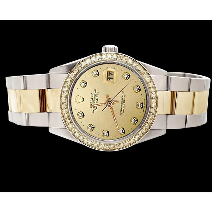 Rolex Datumjust-horloge van roestvrij staal en gouden Oester-diamanten wijzerplaat
