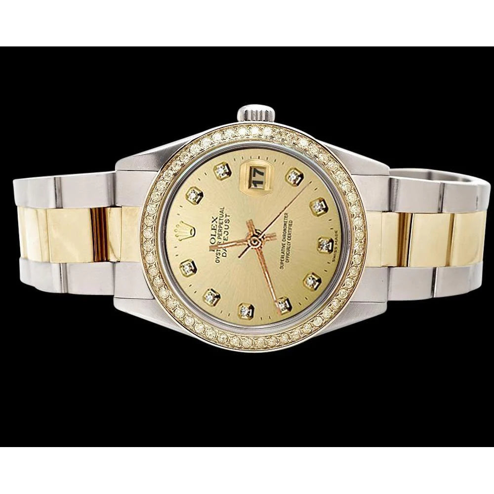 Rolex Datumjust-horloge van roestvrij staal en gouden Oester-diamanten wijzerplaat
