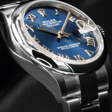 Afbeelding in Gallery-weergave laden, Rolex Datumjust 31 mm roestvrijstalen dameshorloge met blauwe Romeinse wijzerplaat
