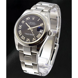 Rolex Datumjust 31 mm roestvrijstalen dameshorloge met zwarte Romeinse wijzerplaat
