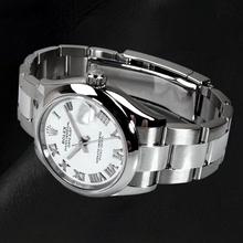 Afbeelding in Gallery-weergave laden, Rolex Datumjust 31 mm stalen dameshorloge met witte Romeinse wijzerplaat
