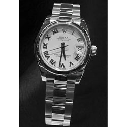 Rolex Datumjust 31 mm stalen dameshorloge met witte Romeinse wijzerplaat