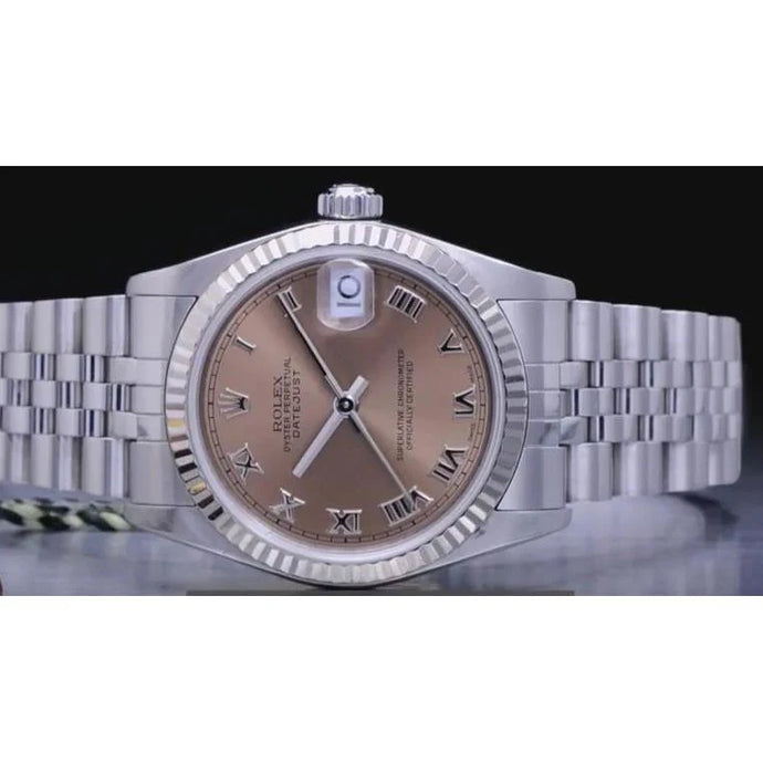 Rolex Datumjust 36 mm herenhorloge met gecanneleerde rand Zalm-Romeinse wijzerplaat SNELLE INSTELLING 16220
