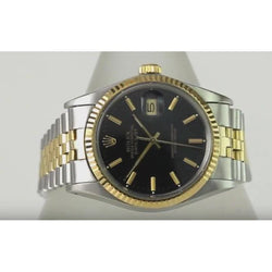 Rolex Datumjust 36 mm herenhorloge tweekleurige Oester-armband zwarte wijzerplaat snel ingesteld