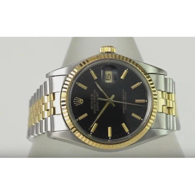 Rolex Datumjust 36 mm herenhorloge tweekleurige Oester-armband zwarte wijzerplaat snel ingesteld
