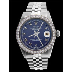 Rolex Datumjust Blauwe Romeinse Wijzerplaat Heren Jubileum roestvrij staal Diamanten Lunette