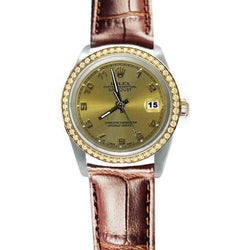 Rolex Datumjust Champagne Arabisch horloge lederen armband roestvrij staal en goud snel ingesteld