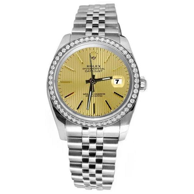 Rolex Datumjust Champagne Stok wijzerplaat diamanten rand Roestvrij stalen horloge SNELLE INSTELLING
