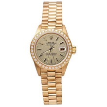 Afbeelding in Gallery-weergave laden, Rolex Datumjust Champagne Tapijtwerk wijzerplaat met krijtstreep horloge goud voorzitter

