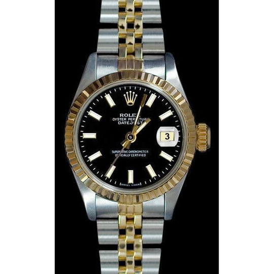 Rolex Datumjust Dameshorloge Zwarte Stok wijzerplaat roestvrij staal & Gouden Jubileum
