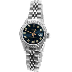Rolex Datumjust Dameshorloge Zwarte Wijzerplaat rand roestvrij staal Jubileum Armband