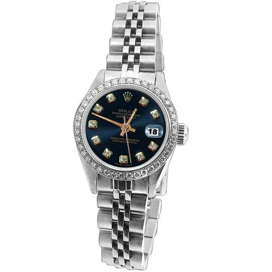 Rolex Datumjust Dameshorloge Zwarte Wijzerplaat rand roestvrij staal Jubileum Armband
