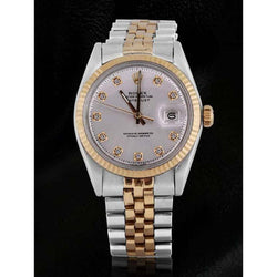 Rolex Datumjust Grijze Diamant Wijzerplaat Gecanneleerde Lunette Herenhorloge Tweekleurig