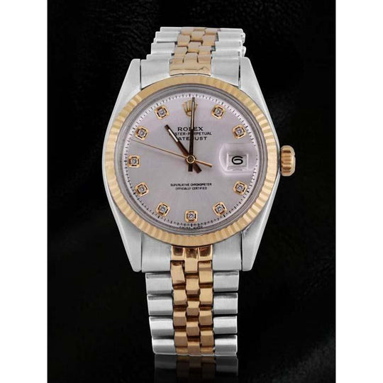 Rolex Datumjust Grijze Diamant Wijzerplaat Gecanneleerde Lunette Herenhorloge Tweekleurig
