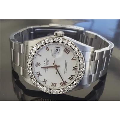 Rolex Datumjust Roestvrijstalen Oester Wit Romeins Diamanten Lunette Horloge SNELLE INSTELLING

