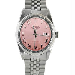 Rolex Datumjust Rolex-horloge met roze Romeinse wijzerplaat, gecanneleerde lunette roestvrij staal Jubileum, snel ingesteld