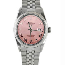 Afbeelding in Gallery-weergave laden, Rolex Datumjust Rolex-horloge met roze Romeinse wijzerplaat, gecanneleerde lunette roestvrij staal Jubileum, snel ingesteld

