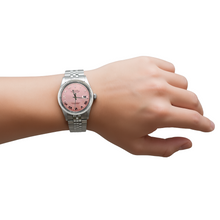 Afbeelding in Gallery-weergave laden, Rolex Datumjust Rolex-horloge met roze Romeinse wijzerplaat, gecanneleerde lunette roestvrij staal Jubileum, snel ingesteld
