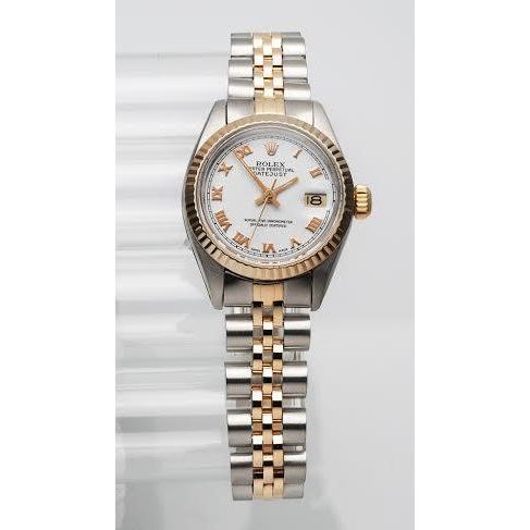 Rolex Datumjust Romeinse wijzerplaat gecanneleerde lunette horloge roestvrij staal & gouden Jubileum armband
