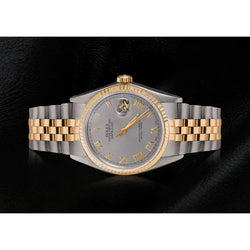 Rolex Datumjust Romeinse wijzerplaat gekartelde lunette herenhorloge tweekleurig SNELLE INSTELLING