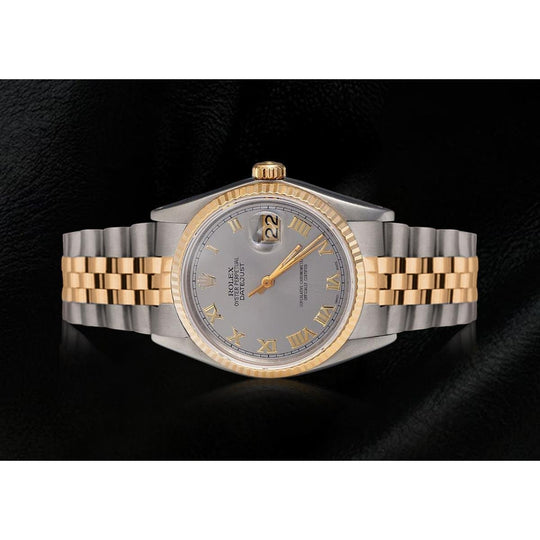 Rolex Datumjust Romeinse wijzerplaat gekartelde lunette herenhorloge tweekleurig SNELLE INSTELLING
