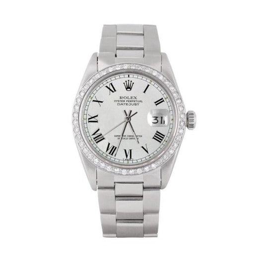 Rolex Datumjust Witte Romeinse Wijzerplaat Diamanten Lunette Herenhorloge roestvrij staal oester 
