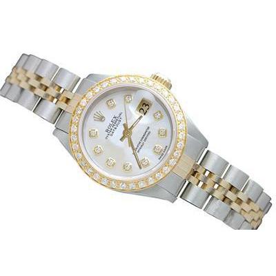 Rolex Datumjust Witte dweil Diamant Wijzerplaat Dameshorloge Armband Tweekleurig
