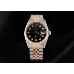 Rolex Datumjust Zwarte Diamant Wijzerplaat Herenhorloge Tweekleurige Jubileum