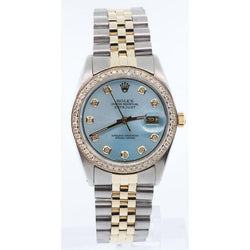 Rolex Datumjust blauw parelmoer diamanten wijzerplaat lunette horloge Twee toon jubileum SNELLE INSTELLING