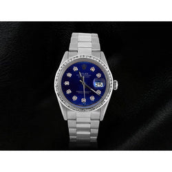Rolex Datumjust blauwe diamant wijzerplaat lunette roestvrij staal Oester