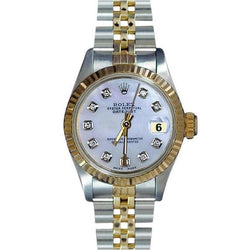 Rolex Datumjust dameshorloge met witte diamanten wijzerplaat roestvrij staal en geel goud